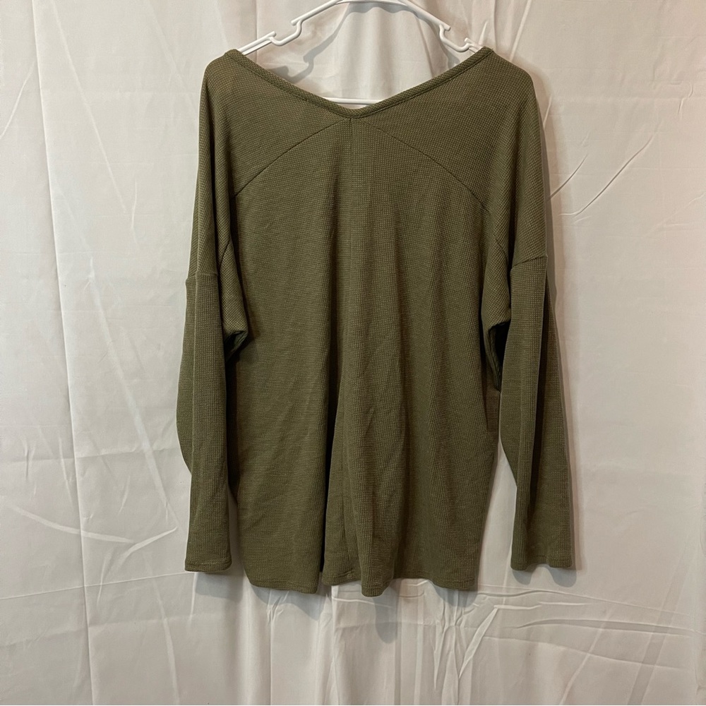 Honeyme Women’s Waffle Knit Long Sleeve Light Army Green Size Large - Picture 9 of 12